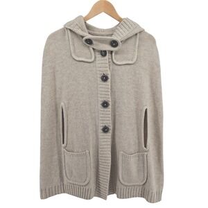 Cremieux Womens Sz Small Taupe Cape Poncho Hooded Wool Rabbit Blend Button Front